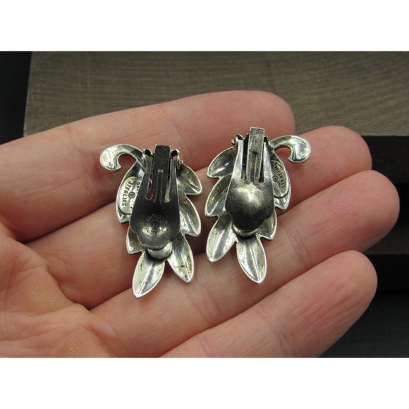 Sterling Silver Leaf Nature Clip On Earrings Vintage Wedding Engagement - Picture 3 of 7